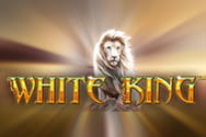 Vista previa de la slot White King. Se ve un majestuoso león blanco y en letras doradas el nombre de la tragaperras.